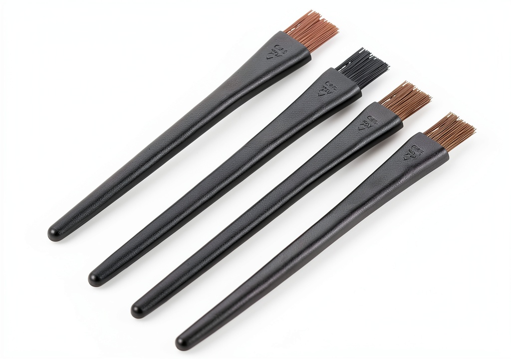 Uxcell Anti Static Brush nylon bristles and PVC handle laid out on a clean workbench