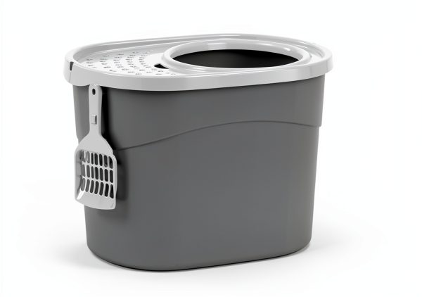 IRIS USA Top Entry Cat Litter Box White Scoop Rectangular Made in USA-1
