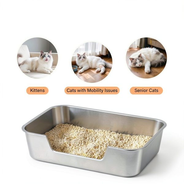 Stainless Steel Cat Litter Box Qiuma Low Entry Anti‑Splash-1
