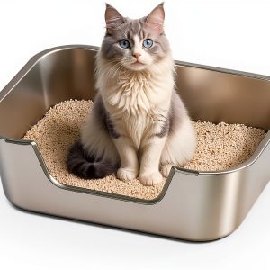 Stainless Steel Cat Litter Box Qiuma Low Entry Anti‑Splash-0