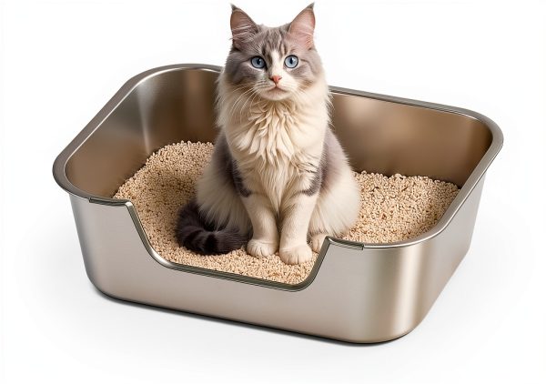 Stainless Steel Cat Litter Box Qiuma Low Entry Anti‑Splash-0