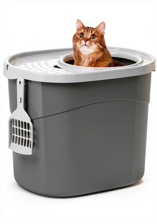 IRIS USA Top Entry Cat Litter Box White Scoop Rectangular Made in USA-0