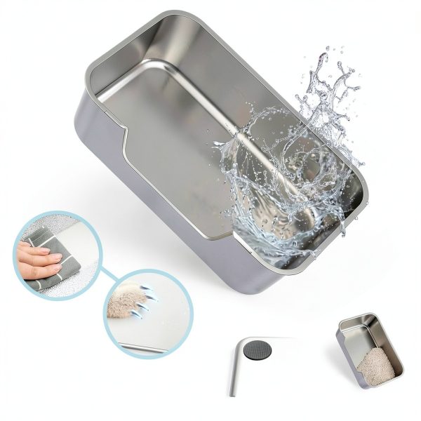 Stainless Steel Cat Litter Box Qiuma Low Entry Anti‑Splash-2