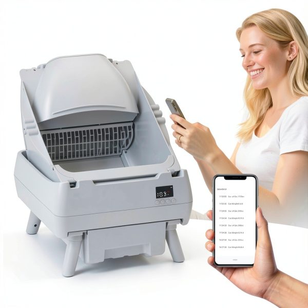 Automatic Cat Litter Box Self Cleaning - APP Control, Open-Style Design, Smart Health Monitor, Suitable for Medium Cats and Kittens, Safe Anti-Pinch, Quiet, A Lifelong Companion - Grey-3
