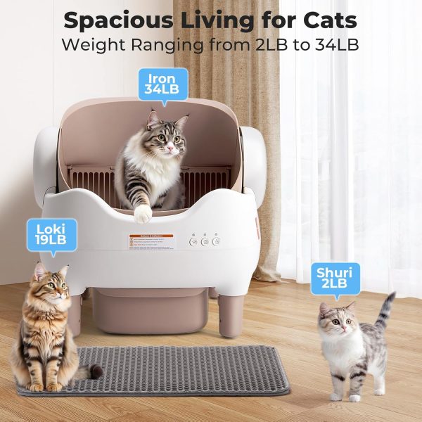Self Cleaning Litter Box, Automatic Cat Litter Box with APP Control, Odor-Free Waste Disposal Includes Trash Bags, Large Waste Bin, Open-Top, for Multiple Cats-6