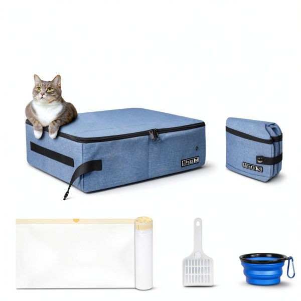 Portable Cat Travel Litter Box Petskd Leakproof with Lid Blue-1