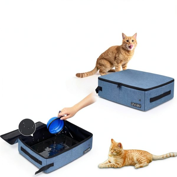 Portable Cat Travel Litter Box Petskd Leakproof with Lid Blue-2