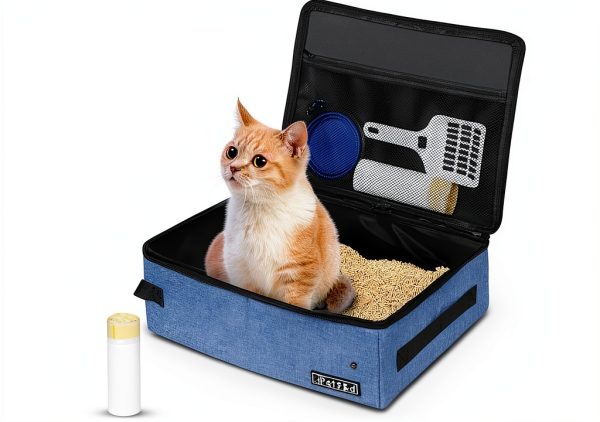 Portable Cat Travel Litter Box Petskd Leakproof with Lid Blue-0