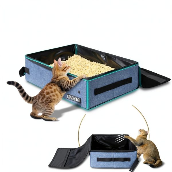 Portable Cat Travel Litter Box Petskd Leakproof with Lid Blue-3