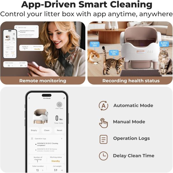Self Cleaning Litter Box, Automatic Cat Litter Box with APP Control, Odor-Free Waste Disposal Includes Trash Bags, Large Waste Bin, Open-Top, for Multiple Cats-4