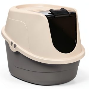 Amazon Basics No-Mess Hooded Cat Litter Box, Multicolor, 21x16x15 in-0