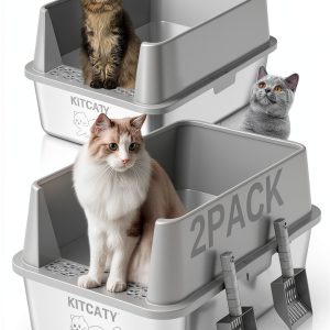 2PACK Stainless Steel Litter Box, Metal Litter Boxs with Lid High Sides, XL Extra Large Litter Box for Big Cats, Never Absorbs Odors, Leak-Proof, Stain-Free, Rust-Free, Easy to Clean, Scoop Included-0