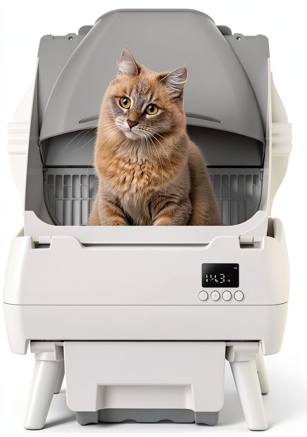 Automatic Cat Litter Box Self Cleaning - App Control, Open-Design, Smart Health Monitor, Suitable for Medium Cats and Kittens, Anti-Pinch Safety, Quiet Operation, A Trusted Companion for Life - White-0