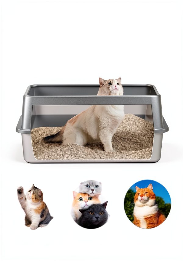 2PACK Stainless Steel Litter Box, Metal Litter Boxs with Lid High Sides, XL Extra Large Litter Box for Big Cats, Never Absorbs Odors, Leak-Proof, Stain-Free, Rust-Free, Easy to Clean, Scoop Included-3